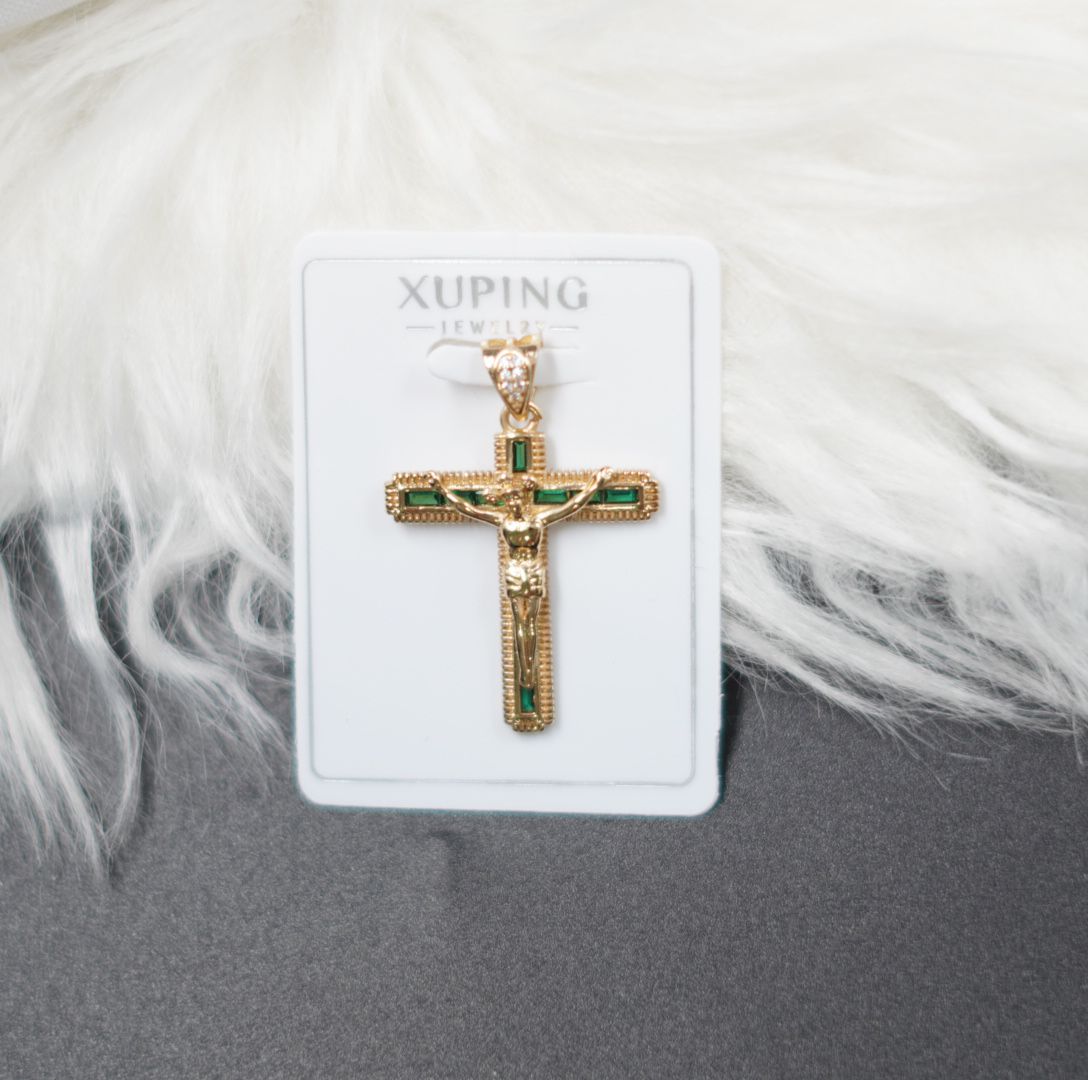 DIJE CRUZ JESUS DORADO PIEDRAS VERDES