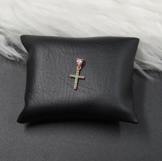 DIJE CRUZ PEQUE DORADO PIEDRA VERDE