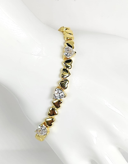 MANILLA DORADA DE CORAZON Y CRISTALES