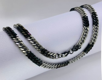 Cadena Negro-Plateado Doble Eslabon 2mm